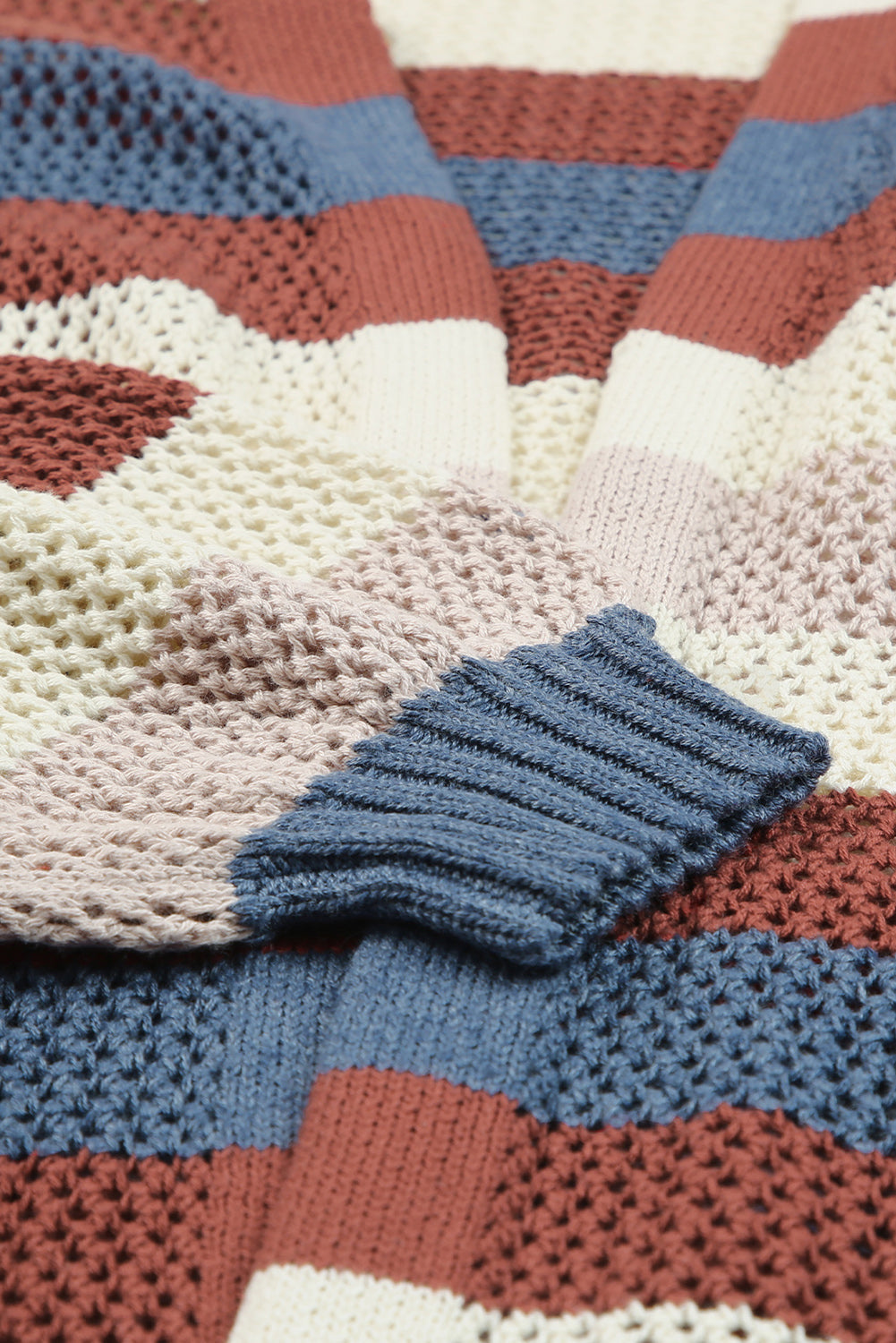 Stripe Colorblock Hollow-Out Cardigan