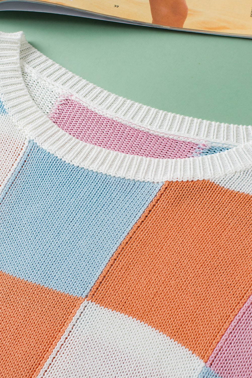 Colorblock Checker Cap Sleeve Sweater
