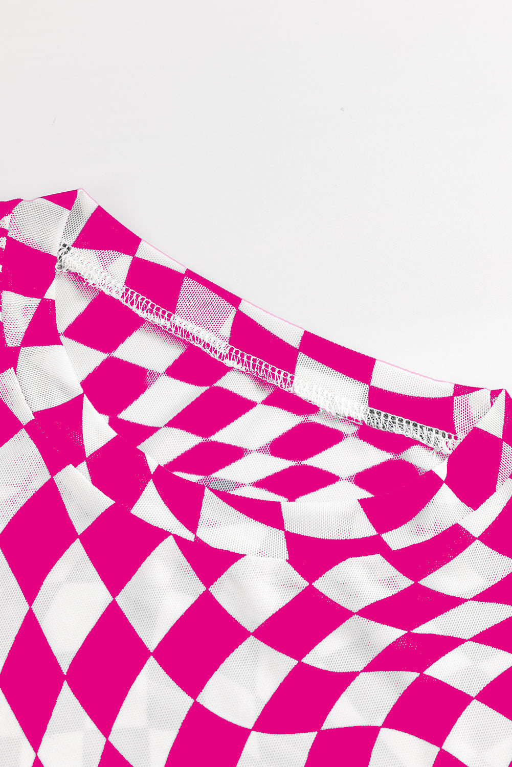 Checkered Pattern Mesh Long Sleeve Top