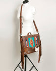 ADBG852E American Darling Hand Tooled Saddle Blanket Hair On Genuine Leather Women Bag Western Handbag Purse