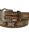 Nocona Western Womens Belt Leather Conchos Studs Embroidered Brown