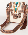 American Darling Cross Body Hand Tooled Saddle Blanket Hair On Genuine Leather Western Women Bag Handbag Purse Crossbody Cute