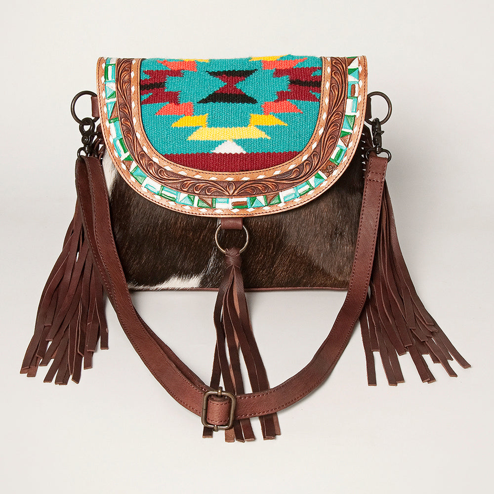 American Darling ADBGZ616A Messenger Hand Tooled Saddle Blanket Hair On Genuine Leather Women Bag Western Handbag Purse