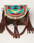 American Darling ADBGZ616A Messenger Hand Tooled Saddle Blanket Hair On Genuine Leather Women Bag Western Handbag Purse