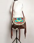 American Darling ADBGZ616A Messenger Hand Tooled Saddle Blanket Hair On Genuine Leather Women Bag Western Handbag Purse
