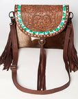 American Darling ADBGZ616B Messenger Hand Tooled Hair On Genuine Leather Women Bag Western Handbag Purse