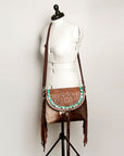 American Darling ADBGZ616B Messenger Hand Tooled Hair On Genuine Leather Women Bag Western Handbag Purse
