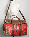 American Darling ADBG516 Duffel Hand Tooled Saddle Blanket Genuine Leather Women Bag Western Handbag Purse