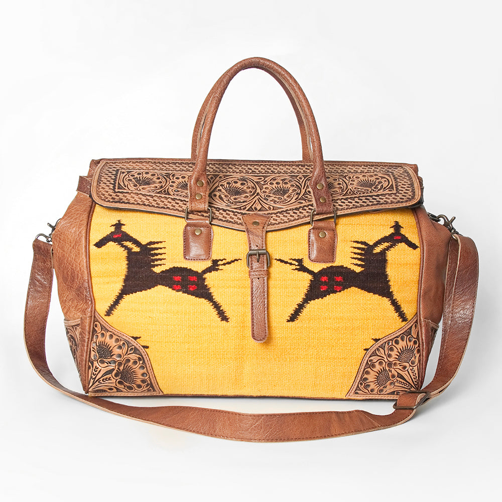 American Darling ADBG516 Duffel Hand Tooled Saddle Blanket Genuine Leather Women Bag Western Handbag Purse