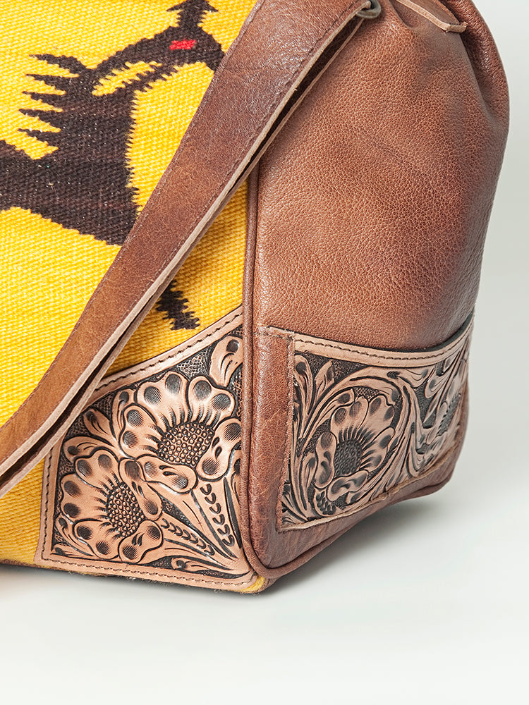 American Darling ADBG516 Duffel Hand Tooled Saddle Blanket Genuine Leather Women Bag Western Handbag Purse