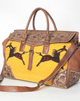 American Darling ADBG516 Duffel Hand Tooled Saddle Blanket Genuine Leather Women Bag Western Handbag Purse