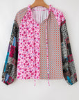 Boho Floral Patchwork Bubble Sleeve Blouse