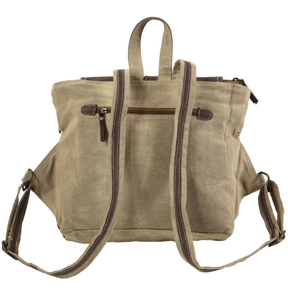 OHLAY KB101 Backpack Upcycled Canvas Genuine Leather women bag western handbag purse