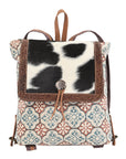 OHLAY KB111 Backpack Hand Tooled Upcycled Canvas Hair-On Genuine Leather women bag western handbag purse