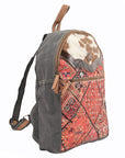 OHLAY KB139 Backpack Hand Tooled Upcycled Canvas Hair-On Genuine Leather women bag western handbag purse