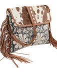 OHLAY KB162 Cross Body Upcycled Canvas Hair-On Genuine Leather women bag western handbag purse