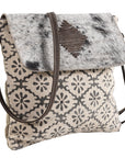 OHLAY KB192 Cross Body Upcycled Canvas Hair-On Genuine Leather women bag western handbag purse