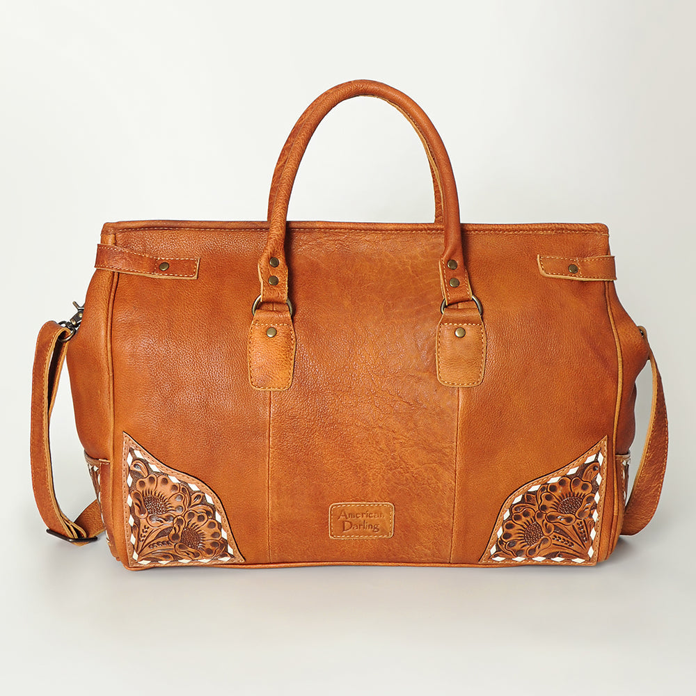 American Darling ADBG516 Duffel Hand Tooled Saddle Blanket Genuine Leather Women Bag Western Handbag Purse