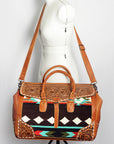 American Darling ADBG516 Duffel Hand Tooled Saddle Blanket Genuine Leather Women Bag Western Handbag Purse