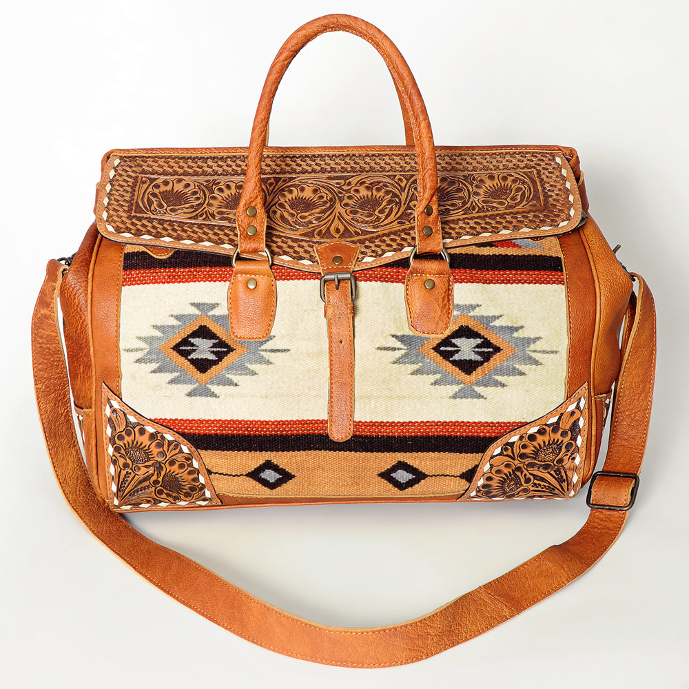 American Darling ADBG516 Duffel Hand Tooled Saddle Blanket Genuine Leather Women Bag Western Handbag Purse