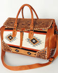 American Darling ADBG516 Duffel Hand Tooled Saddle Blanket Genuine Leather Women Bag Western Handbag Purse