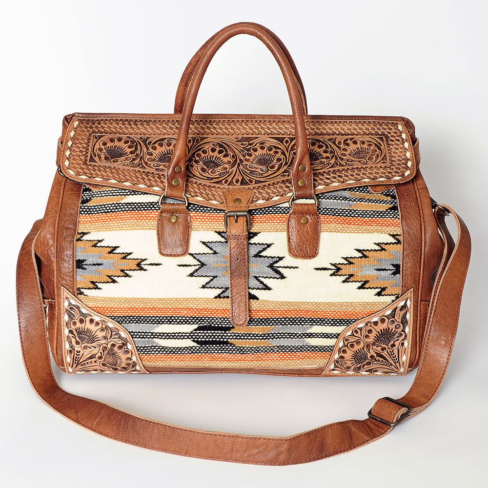 American Darling ADBG516 Duffel Hand Tooled Saddle Blanket Genuine Leather Women Bag Western Handbag Purse