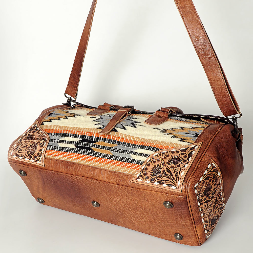 American Darling ADBG516 Duffel Hand Tooled Saddle Blanket Genuine Leather Women Bag Western Handbag Purse