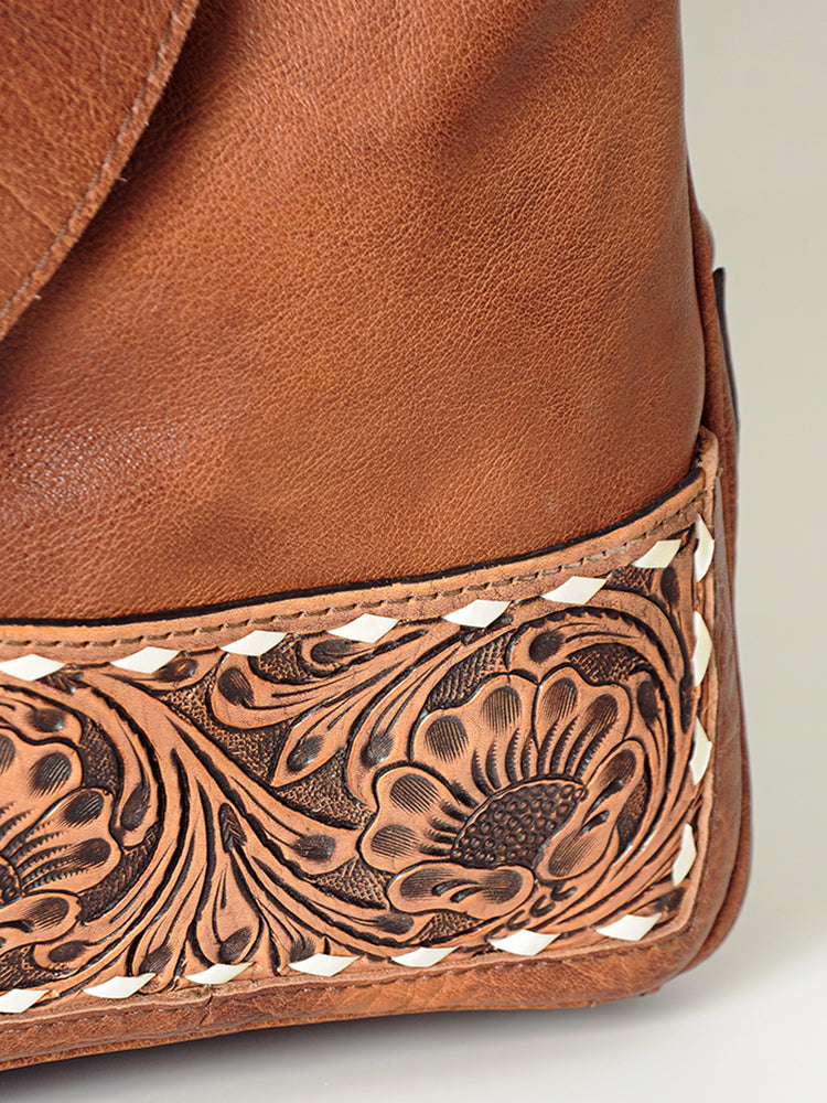 American Darling ADBG516 Duffel Hand Tooled Saddle Blanket Genuine Leather Women Bag Western Handbag Purse