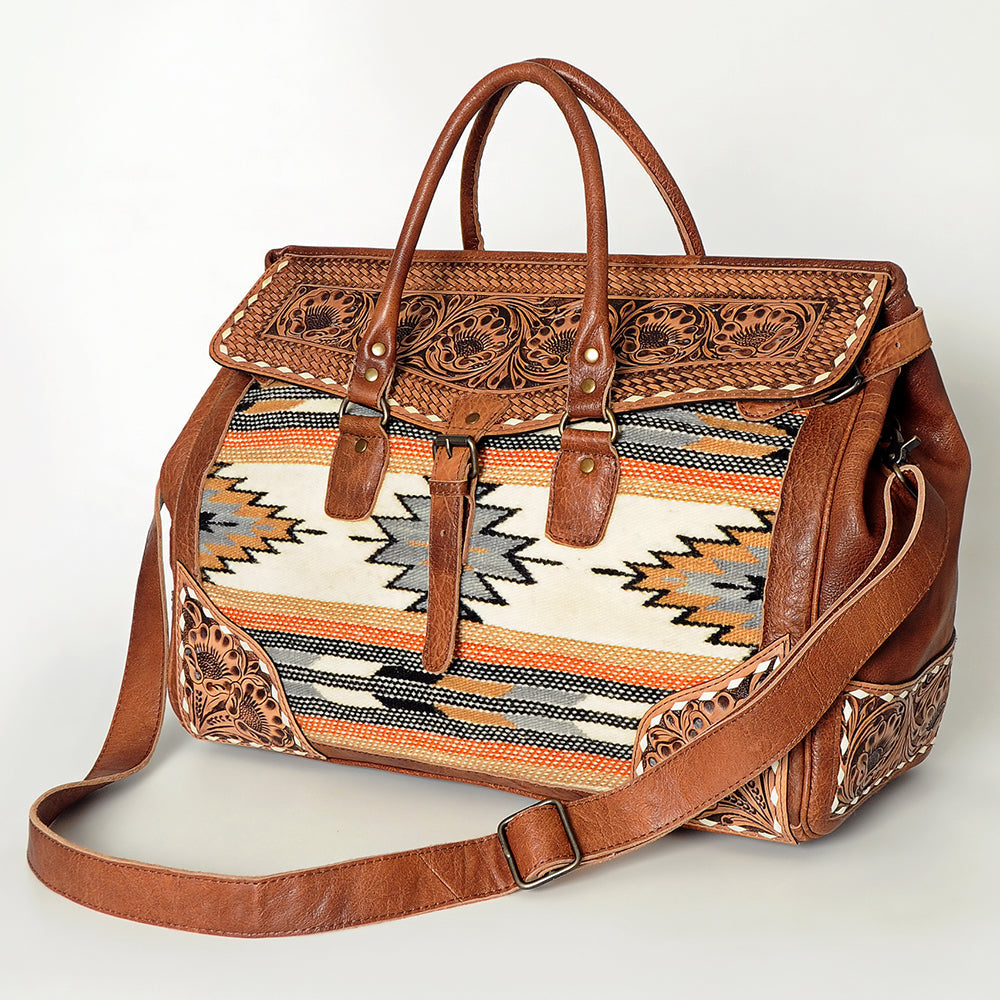 American Darling ADBG516 Duffel Hand Tooled Saddle Blanket Genuine Leather Women Bag Western Handbag Purse