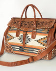 American Darling ADBG516 Duffel Hand Tooled Saddle Blanket Genuine Leather Women Bag Western Handbag Purse