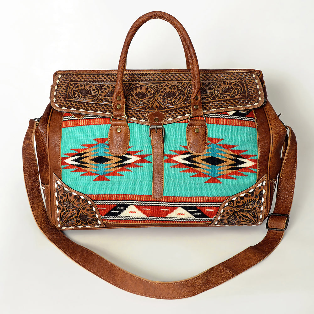 American Darling ADBG516 Duffel Hand Tooled Saddle Blanket Genuine Leather Women Bag Western Handbag Purse
