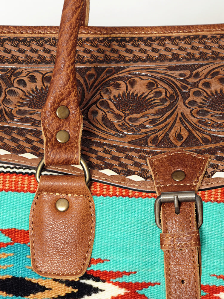 American Darling ADBG516 Duffel Hand Tooled Saddle Blanket Genuine Leather Women Bag Western Handbag Purse