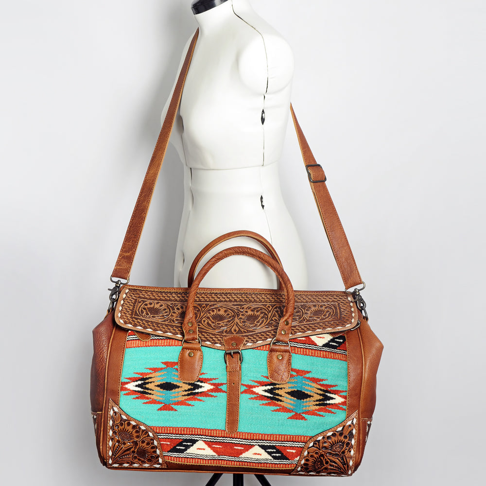 American Darling ADBG516 Duffel Hand Tooled Saddle Blanket Genuine Leather Women Bag Western Handbag Purse