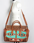 American Darling ADBG516 Duffel Hand Tooled Saddle Blanket Genuine Leather Women Bag Western Handbag Purse