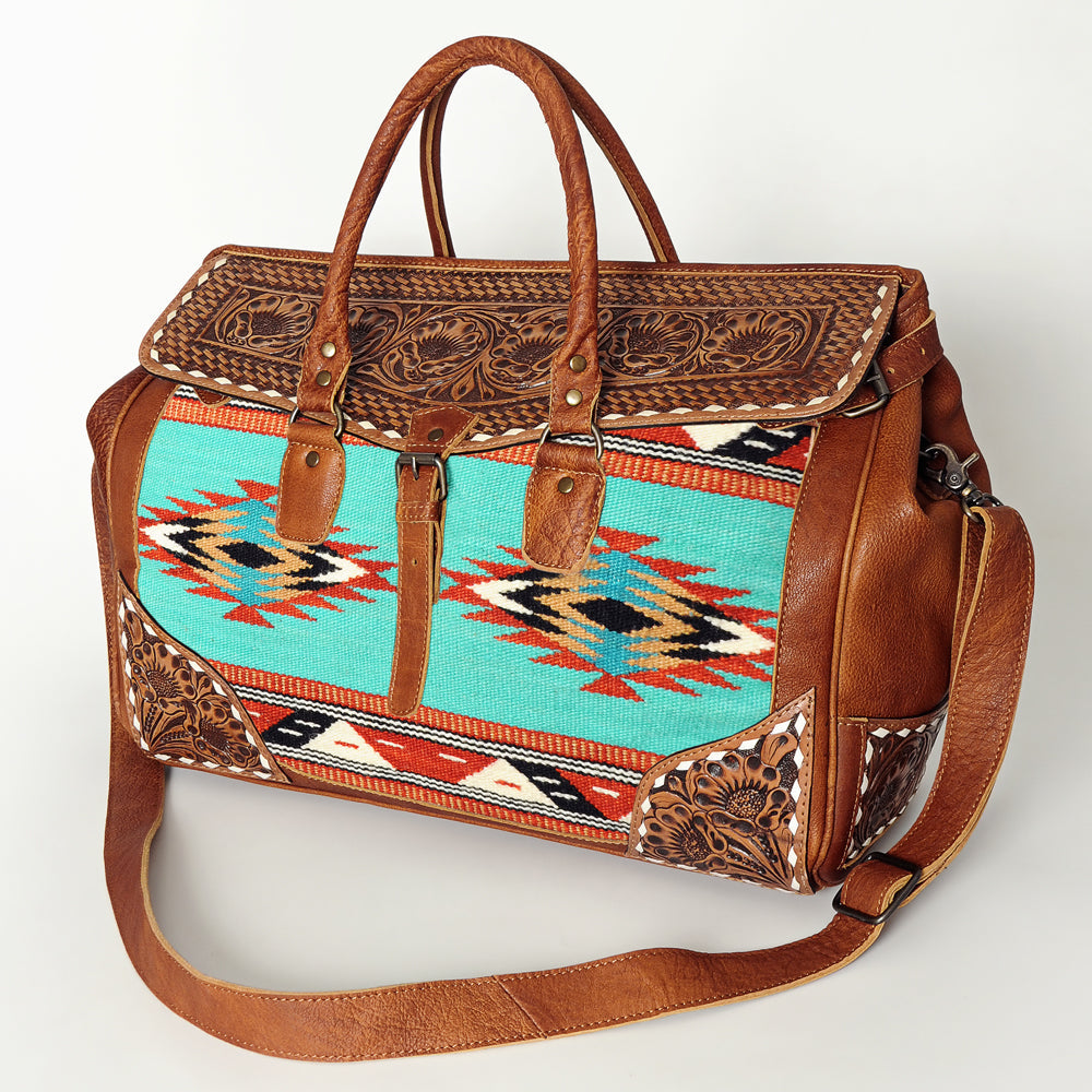 American Darling ADBG516 Duffel Hand Tooled Saddle Blanket Genuine Leather Women Bag Western Handbag Purse