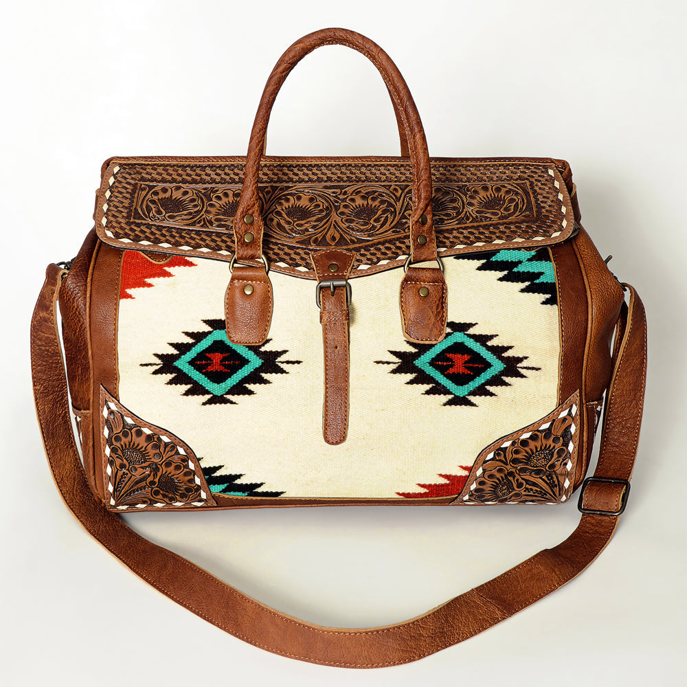 American Darling ADBG516 Duffel Hand Tooled Saddle Blanket Genuine Leather Women Bag Western Handbag Purse