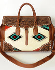 American Darling ADBG516 Duffel Hand Tooled Saddle Blanket Genuine Leather Women Bag Western Handbag Purse