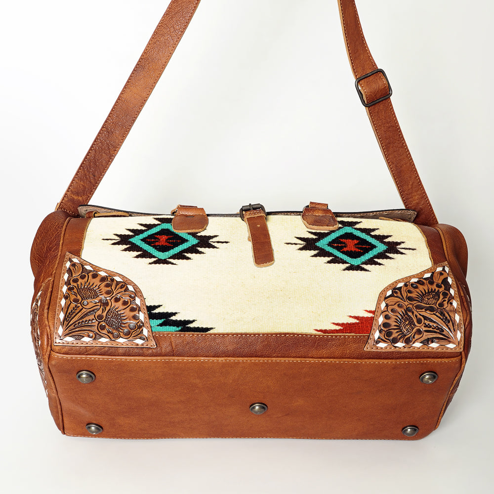 American Darling ADBG516 Duffel Hand Tooled Saddle Blanket Genuine Leather Women Bag Western Handbag Purse