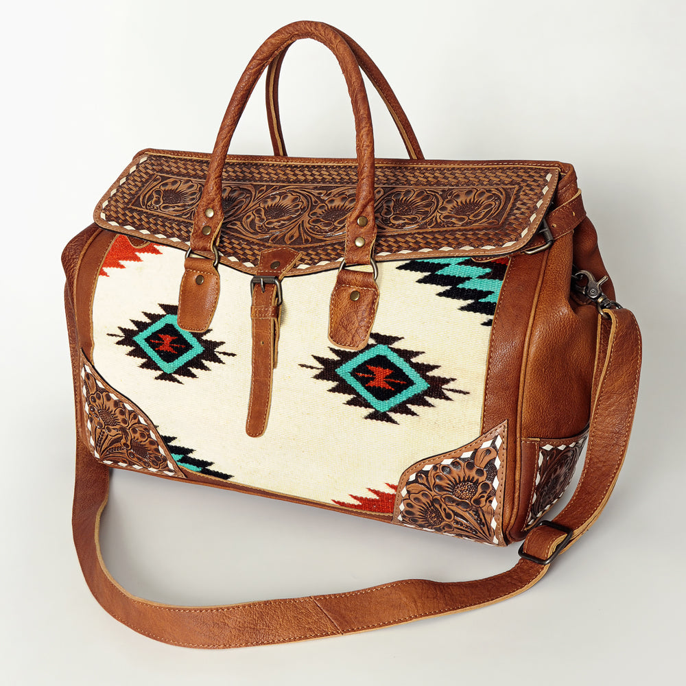 American Darling ADBG516 Duffel Hand Tooled Saddle Blanket Genuine Leather Women Bag Western Handbag Purse