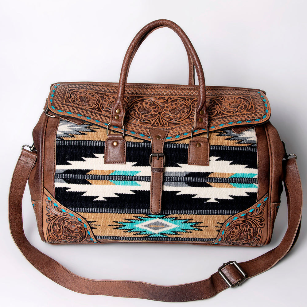 American Darling ADBG516 Duffel Hand Tooled Saddle Blanket Genuine Leather Women Bag Western Handbag Purse