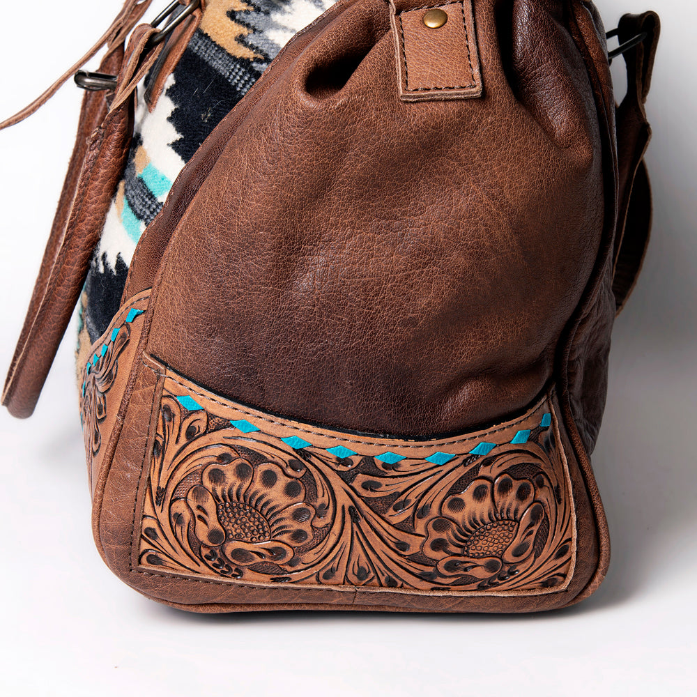 American Darling ADBG516 Duffel Hand Tooled Saddle Blanket Genuine Leather Women Bag Western Handbag Purse