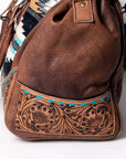 American Darling ADBG516 Duffel Hand Tooled Saddle Blanket Genuine Leather Women Bag Western Handbag Purse