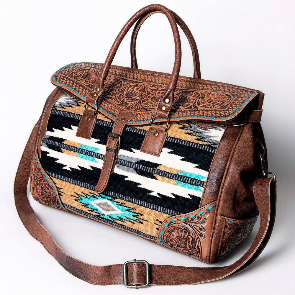 American Darling ADBG516 Duffel Hand Tooled Saddle Blanket Genuine Leather Women Bag Western Handbag Purse