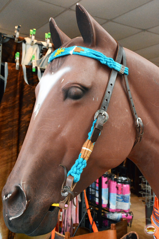 HILASON Sun Western Wool Breast Collar Headstall Set Tack Set Turquoise &amp; Brown