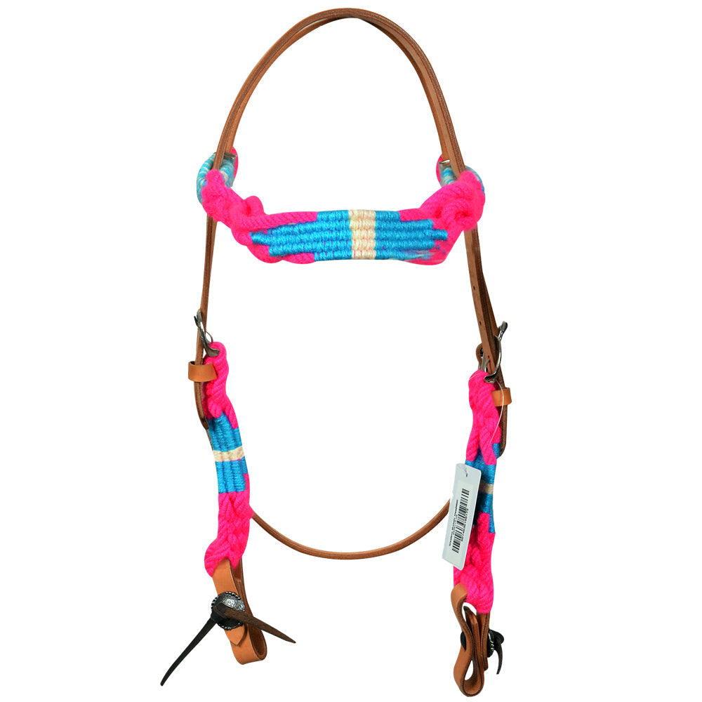 HILASON Western Wool Breast Collar Headstall Set Tack Set Turquoise &amp; Pink