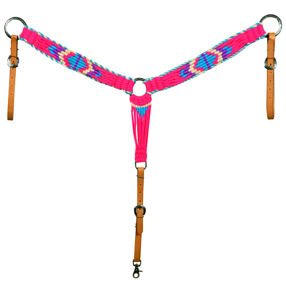 HILASON Western Wool Breast Collar Headstall Set Tack Set Turquoise &amp; Pink