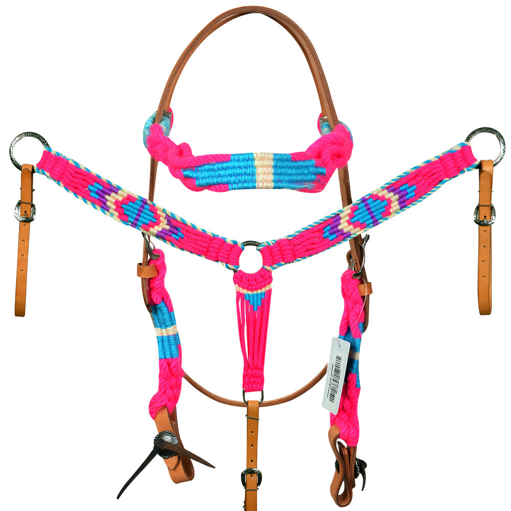 HILASON Western Wool Breast Collar Headstall Set Tack Set Turquoise &amp; Pink