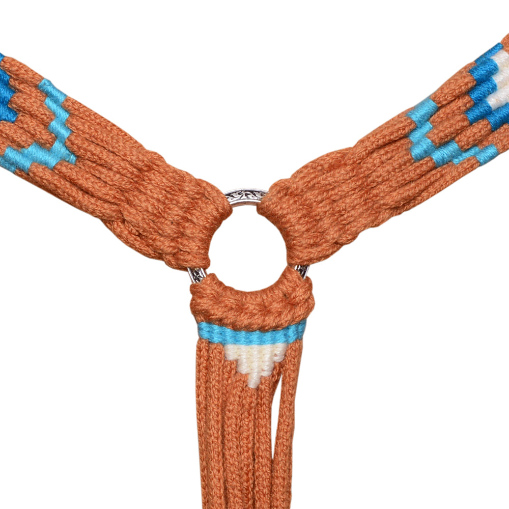 HILASON Cactus Western Wool Breast Collar Headstall Set Tack Set Blue &amp; Brown
