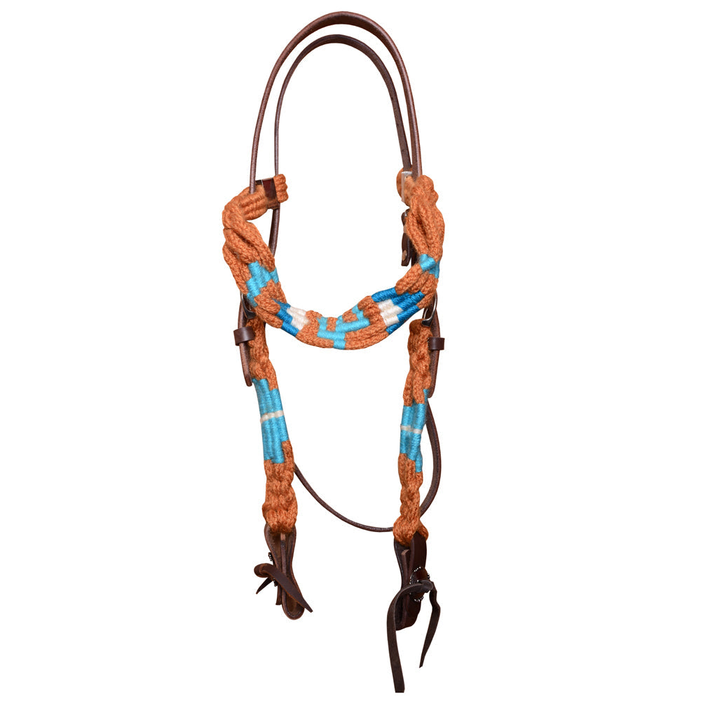 HILASON Cactus Western Wool Breast Collar Headstall Set Tack Set Blue &amp; Brown