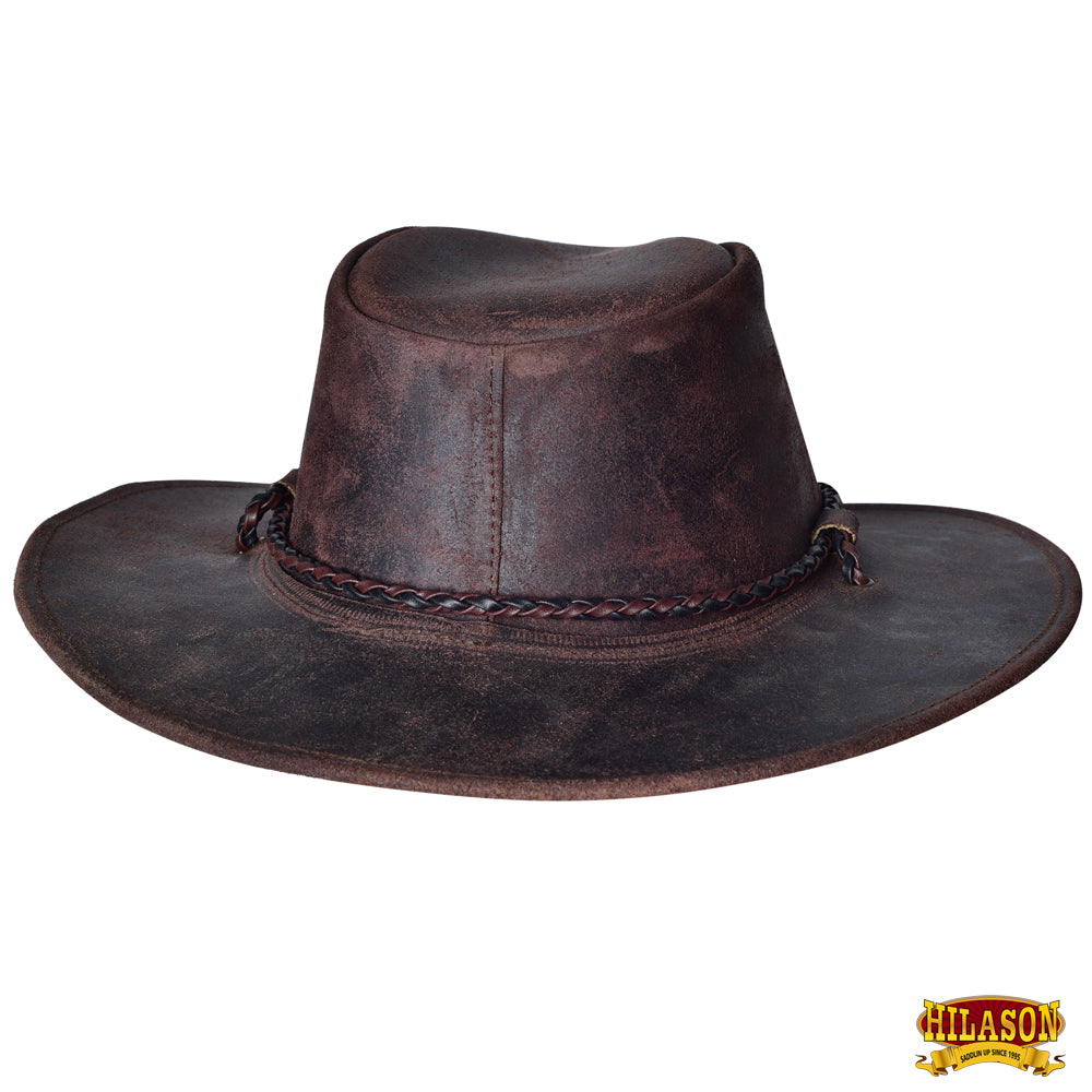 Hilason Crazy Horse Cow Leather Cowboy Hat Chocolate Brown